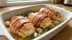 Bacon-wrapped mustard-stuffed chicken that’s ready in 30 minutes