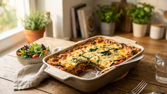Healthy beef lasagna under 500 calories with whole-wheat noodles
